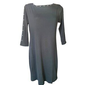 Karen Scott Sport Black Stretch Knit Dress Womens Medium Studded Neckline